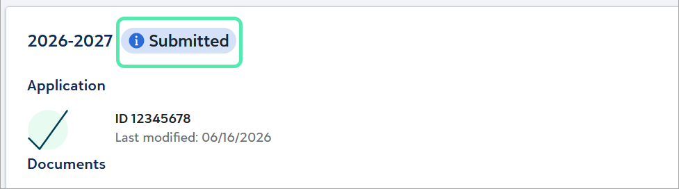 Application status on Home page
